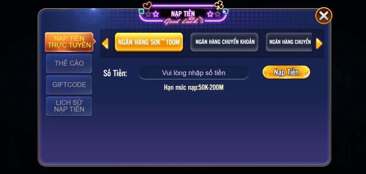  Bảng phương thức nạp tiền 8US đa dạng, tiện lợi.