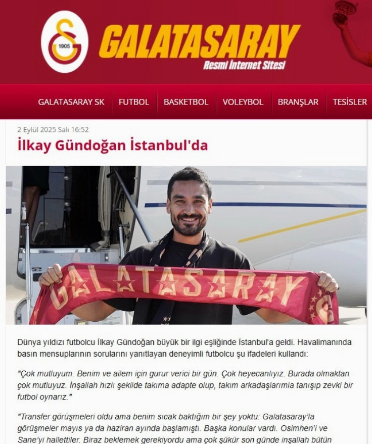 Trang chủ Galatasaray công bố bản hợp đồng Ilkay Gundogan